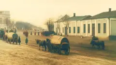 На зображенні показано евакуацію з німецького села Зельц (сучасне село Лиманське, Одеська область) у 1944 році
