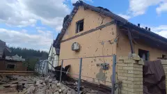Наслідки обстрілу Ізюма.